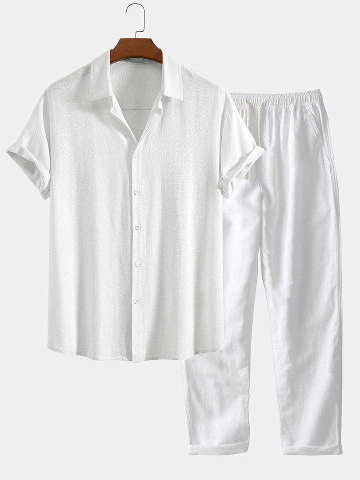 Linnen Rayon Mix Knopshirt & Rechte Linnen Broek