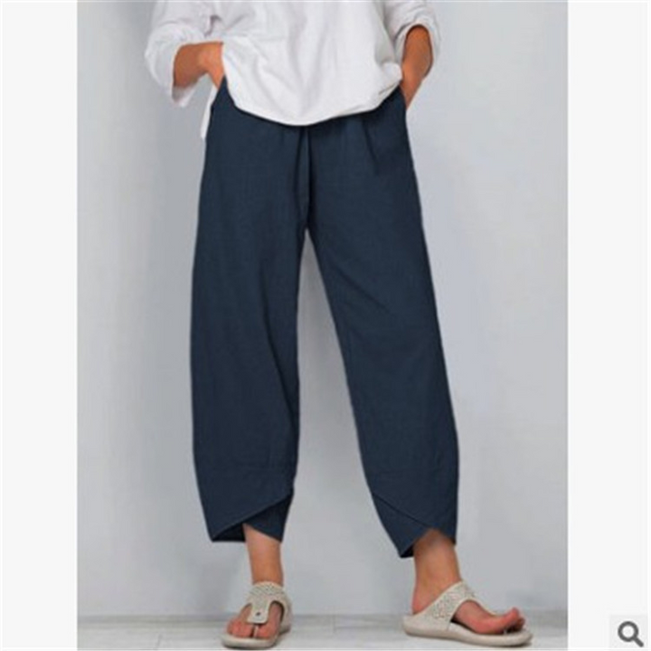 Dames Effen Kleur Losse Elegante Casual Simpele Katoen En Linnen Negende Broek 