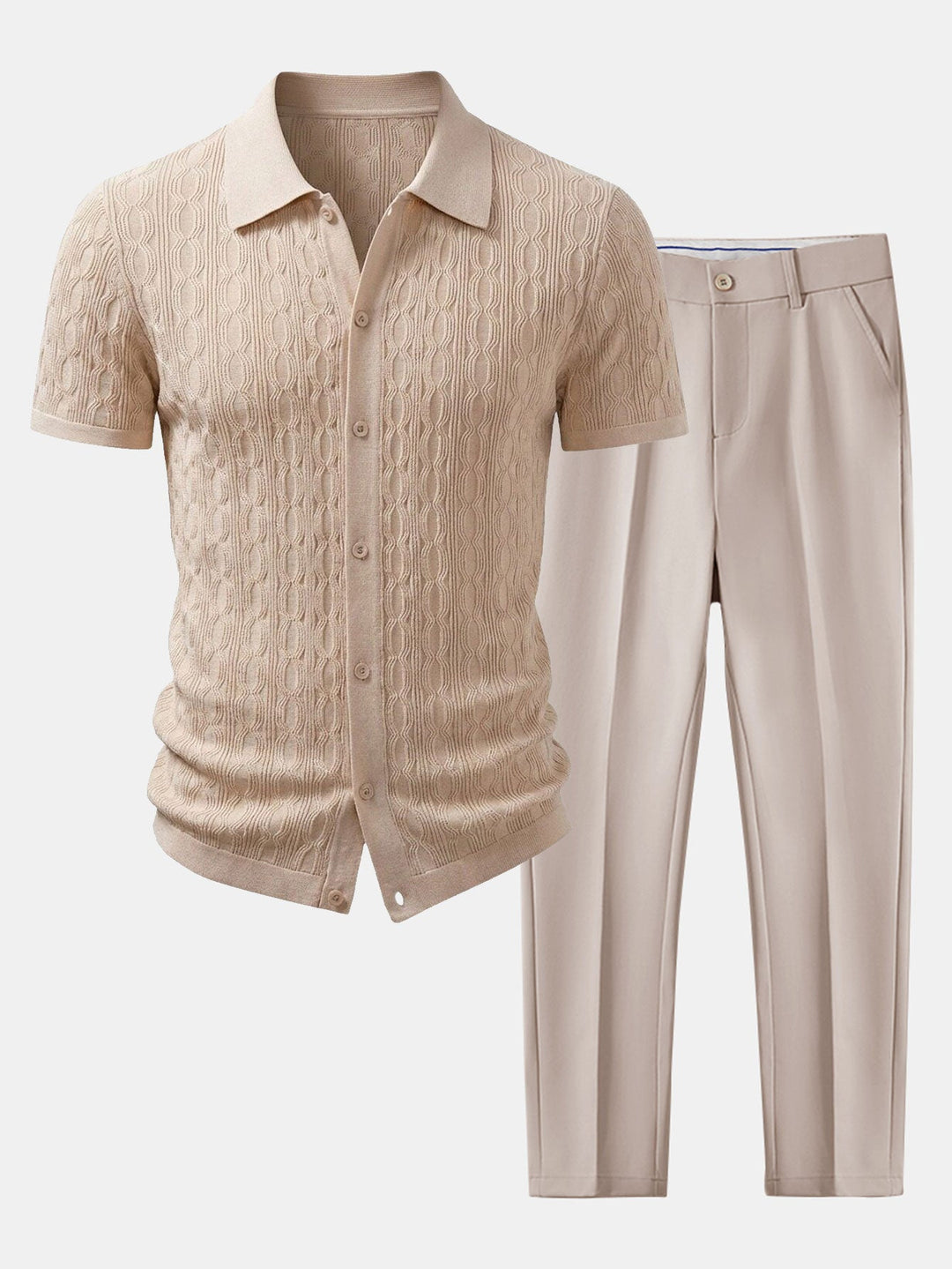 Gedraaide Jacquard Tricot Overhemd & Slim Fit Getaperde Broek