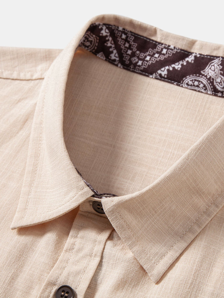 Contrast Paisley Print Linnen Look Overhemd