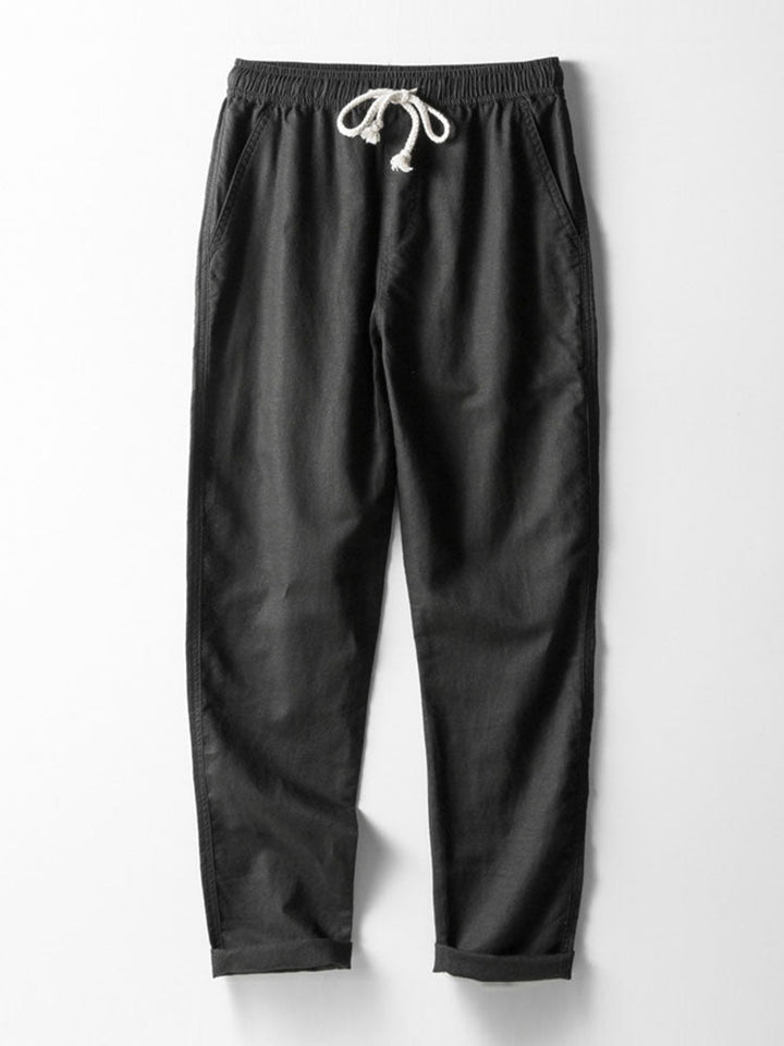 Geometrisch jacquard eyelet Cubaans overhemd en rechte linnen broek