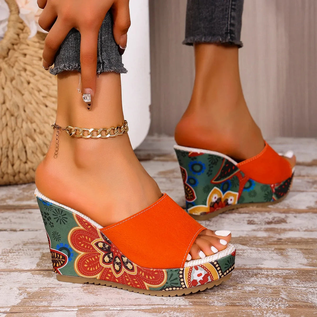 Boheme Fluwelen Wedge Sandalen