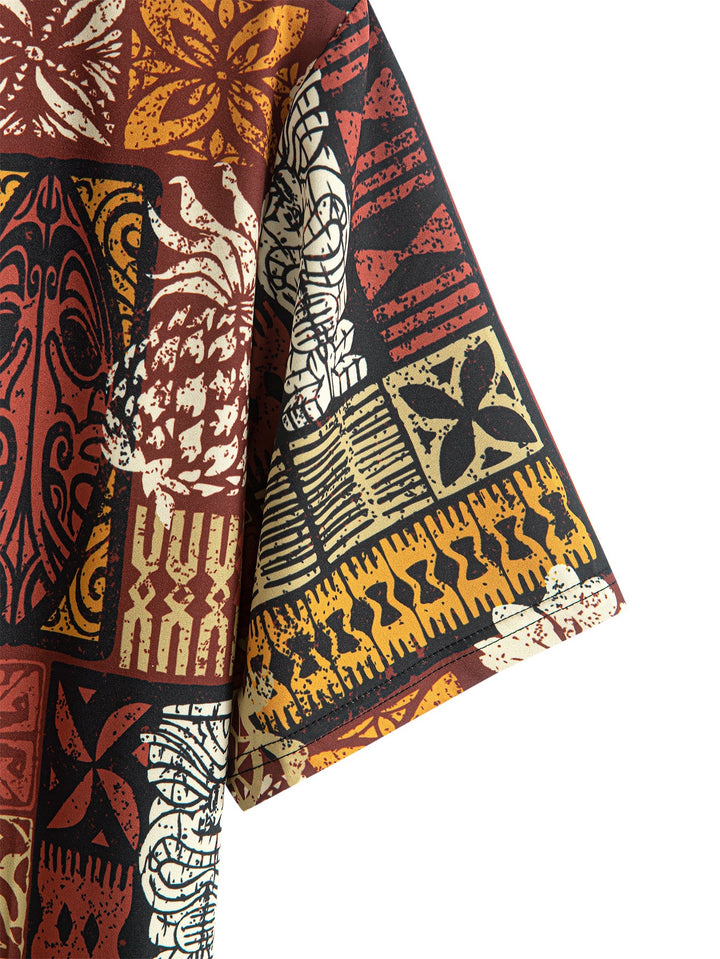 Ananas Etnische Hawaii Print Doorknoop Shirt