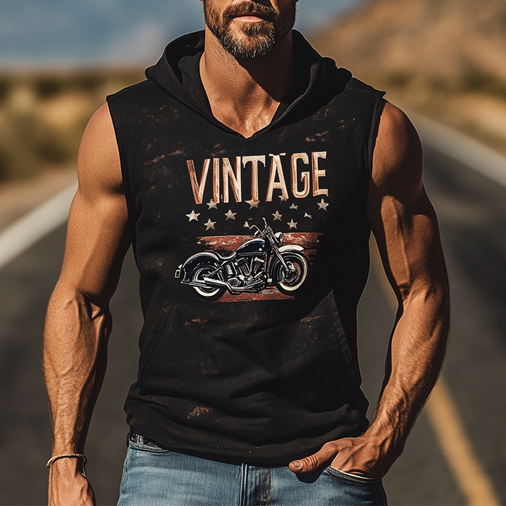 Heren Casual Klassiek Amerikaanse Western Tough Style Motorfiets Rijdende Katoen Gecombineerde Gedrukte Slim Fit Hoodie Tanktop MTA2857E1K