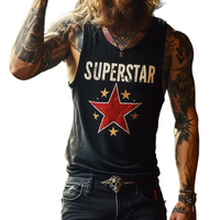 Heren Retro "SUPERSTAR" Print Casual Crew Neck Tanktop 06739045TO
