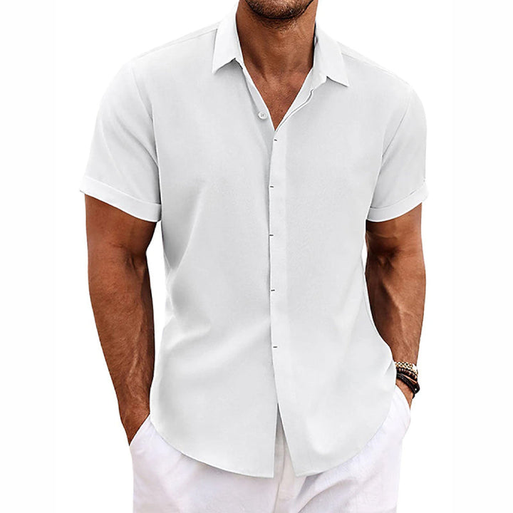 【24-uurs verzending】Heren Effen Kleur Kraag Katoen Linnen Shirt met korte mouwen 82339241X