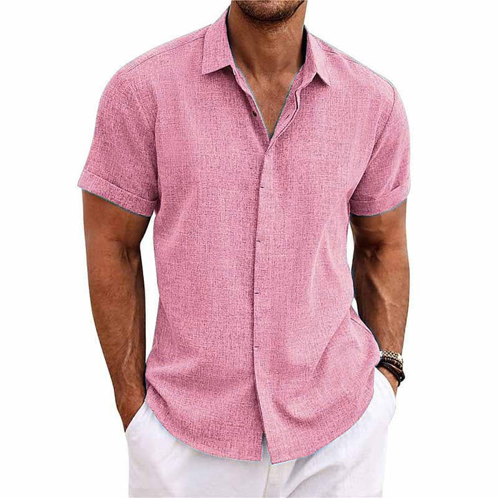 【24-uurs verzending】Heren Effen Kleur Kraag Katoen Linnen Shirt met korte mouwen 82339241X