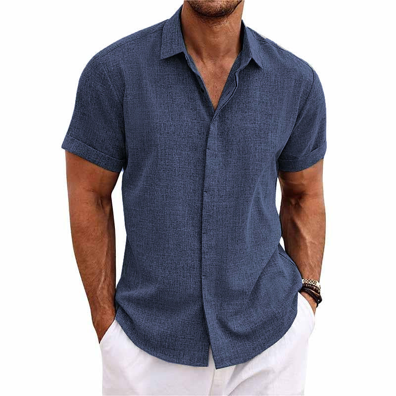 【24-uurs verzending】Heren Effen Kleur Lapel Katoen Linnen Korte Mouwen Shirt 82339241X