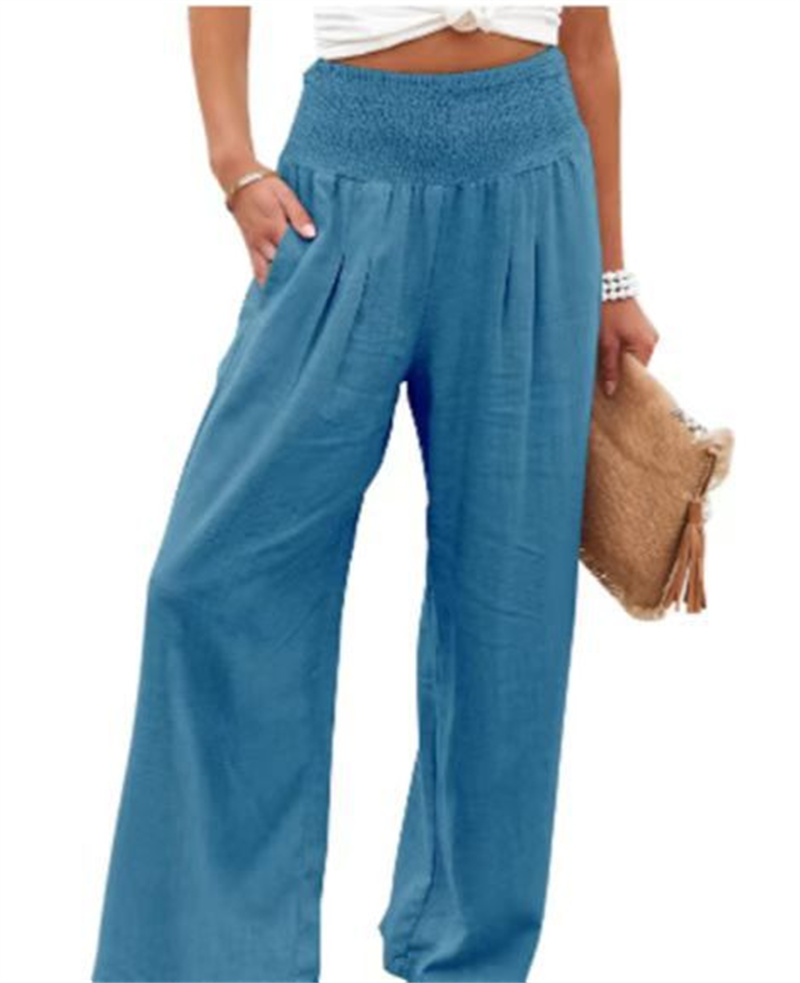 Vrouwen Katoenen en Linnen Elastische Taille Brede Pantalon 