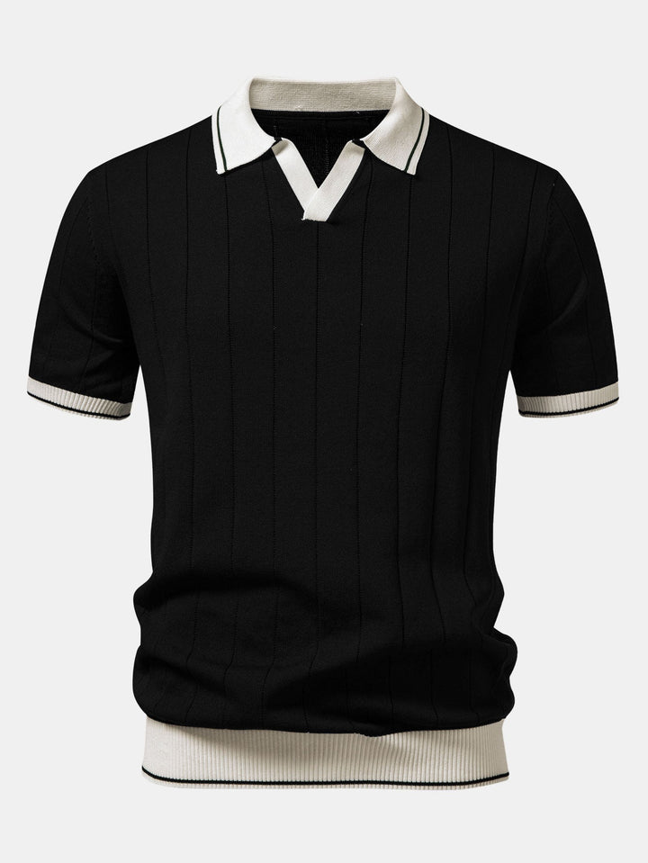 Contrastafwerking Geribbelde Johnny Kraag Tricot Polo & Slim Fit Getaperde Broek