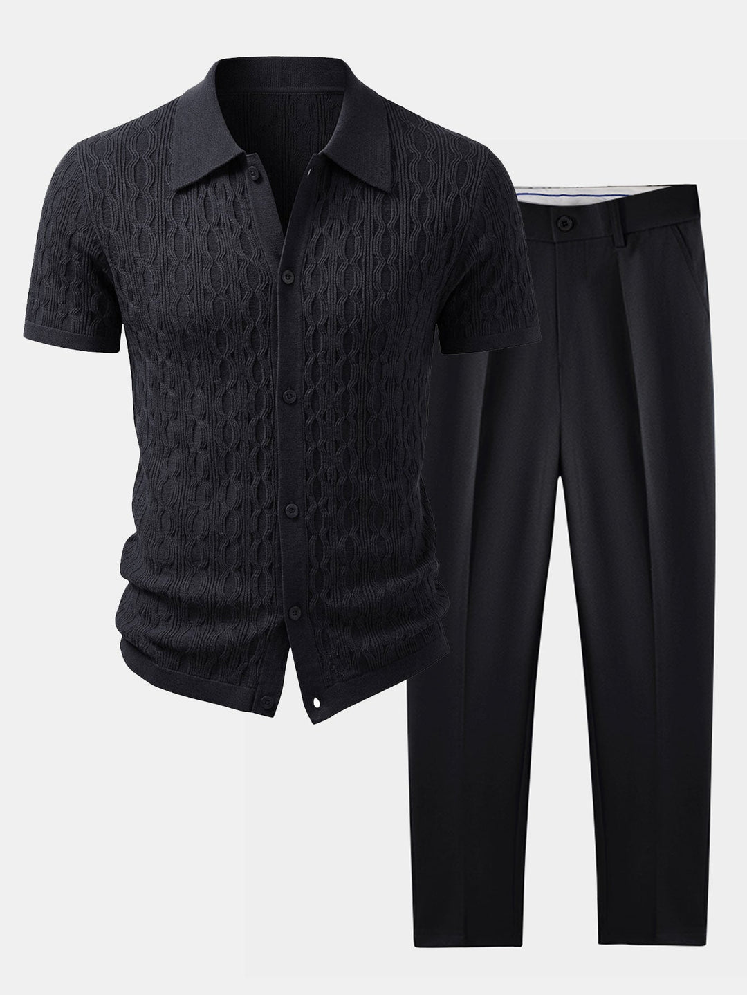 Gedraaide Jacquard Tricot Overhemd & Slim Fit Getaperde Broek