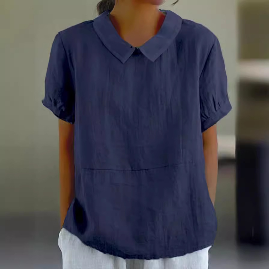 Dames Effen Kleur Casual Katoenen En Linnen 3/4 Mouw Shirt 