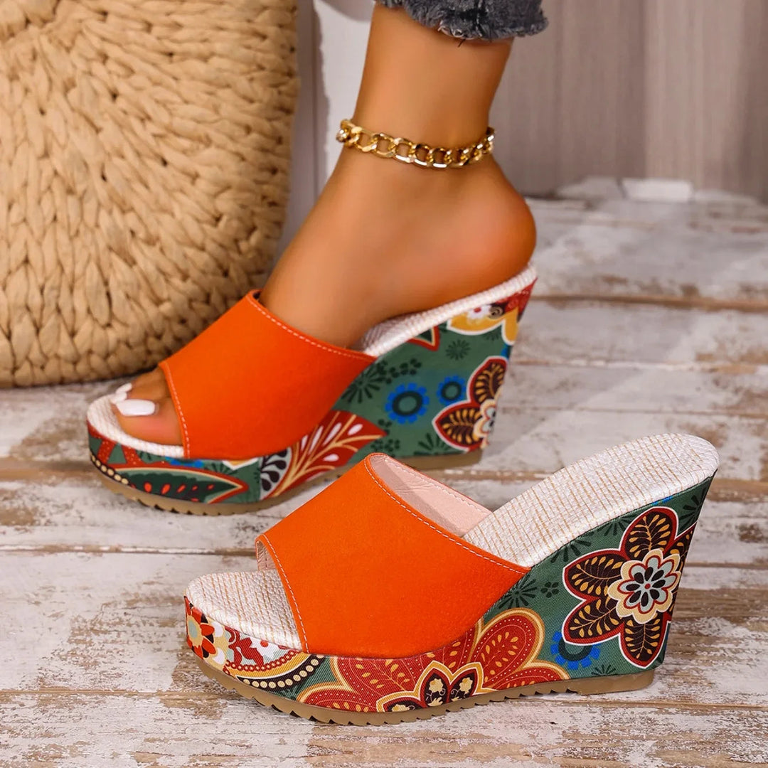 Boheme Fluwelen Wedge Sandalen