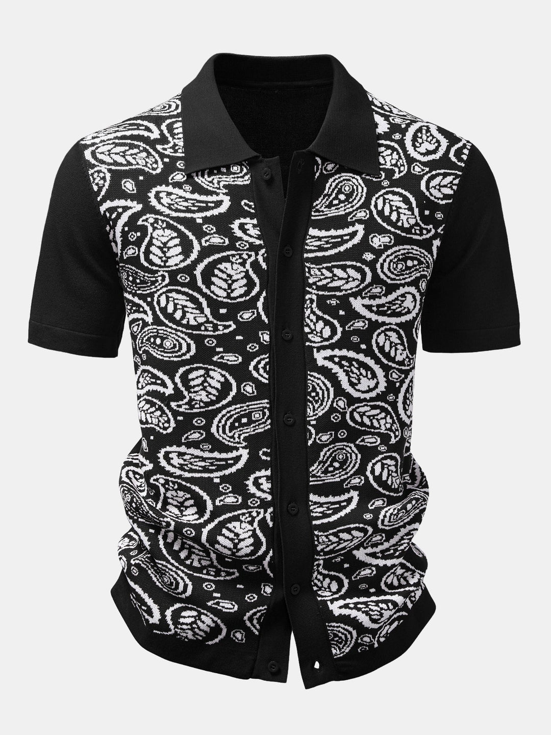 Paisley Knop Tricot Overhemd & Gebreide Shorts