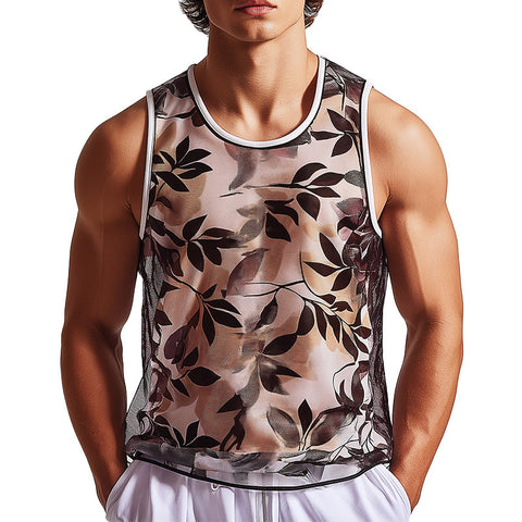 Heren Zomer Mode Organza Gedrukt Katoenen Voerd Tanktop MTA2736E3P
