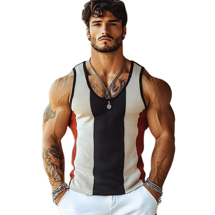 Heren Contrast Stripe Crew Neck Knit Slim Fit Tanktops MTA2293E8X 