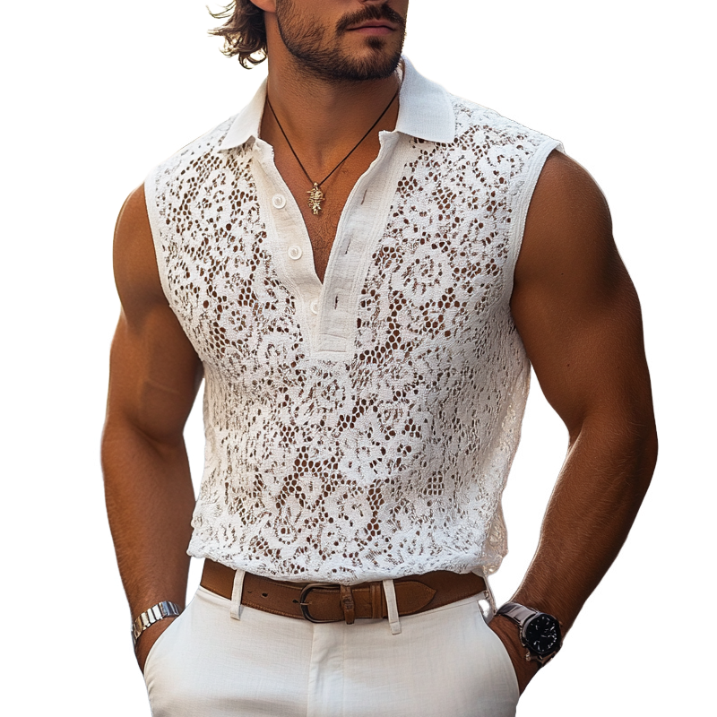 Herenmode Kant Revers Mouwloze Casual Tanktop MTA1217E3Z