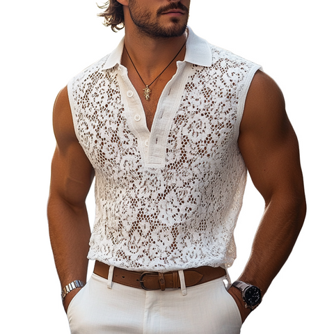 Herenmode Kant Revers Mouwloze Casual Tanktop MTA1217E3Z