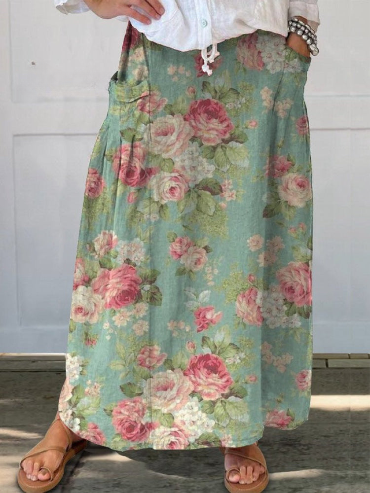 Dames Retro Bloemen Kunstafdruk Casual Katoenen en Linnen Shirt