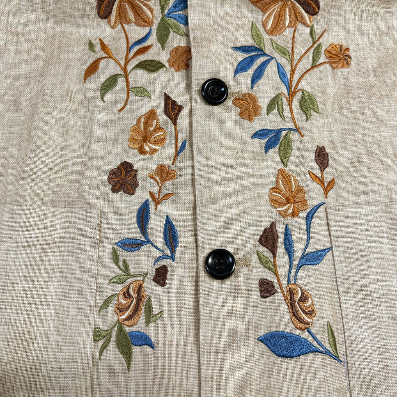 Heren Casual Linnen Geborduurde Staande Kraag Enkelgeknoopte Slim Fit Jas 48687422M