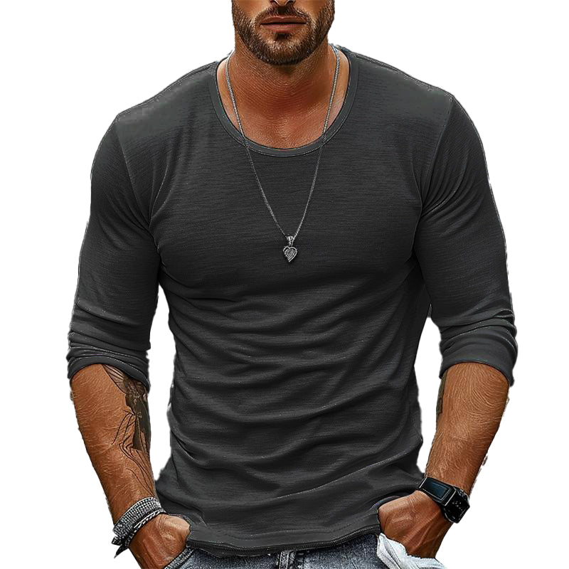 Heren Casual Effen Kleur Ronde Hals T-shirt met lange mouwen 94867816X