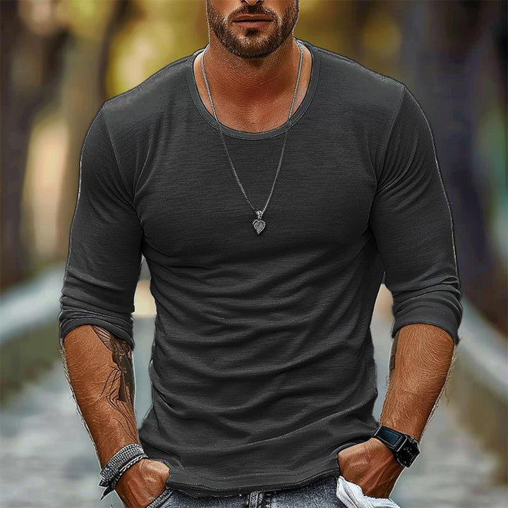 Heren Casual Effen Kleur Ronde Hals T-shirt met lange mouwen 94867816X