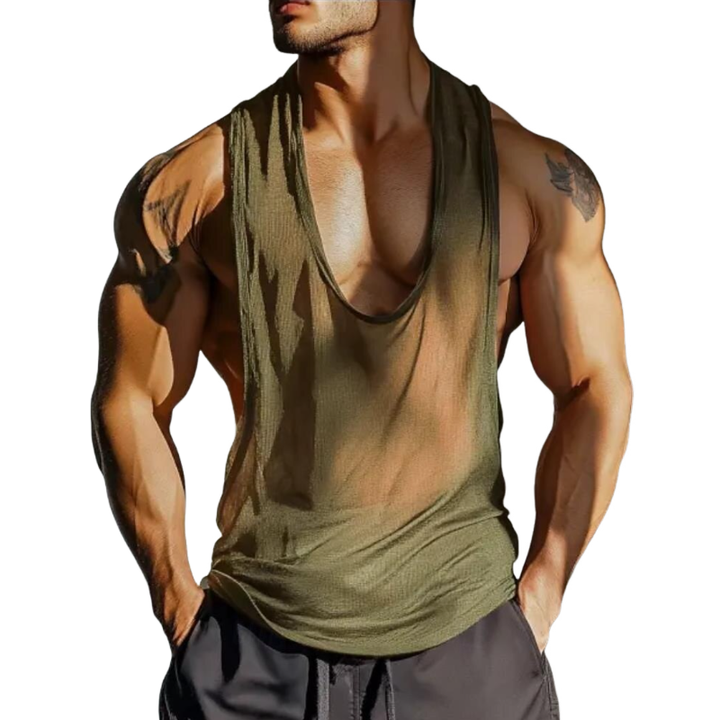 Heren Casual Katoenmix Diepe U-Hals Gedrapeerde Losse Tanktop MTA1442E5M