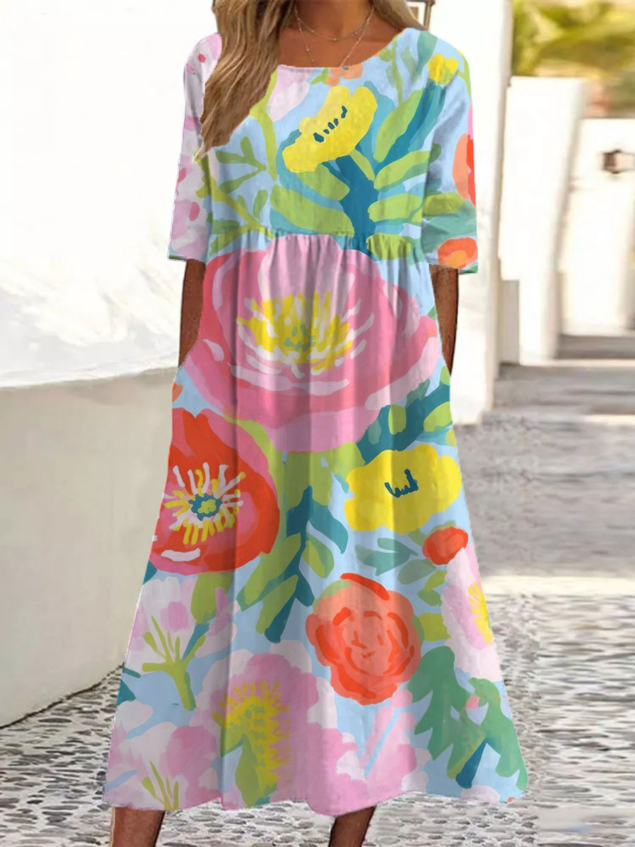 Vrouwen Waterverf Bloemen Kunst Print Jurk