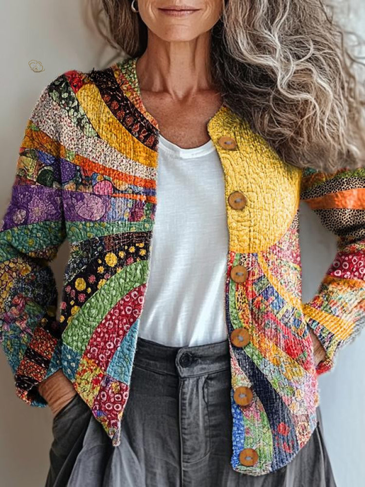 Kleurvolle Warme Zonneschijn & Zee van Bloemen Print Gebuttonde Cardigan Trui
