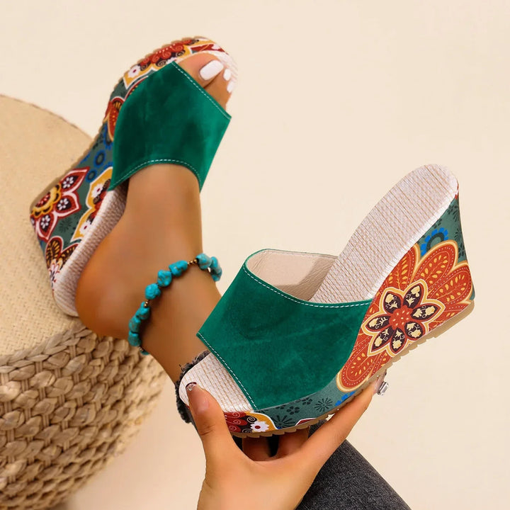 Boheme Fluwelen Wedge Sandalen