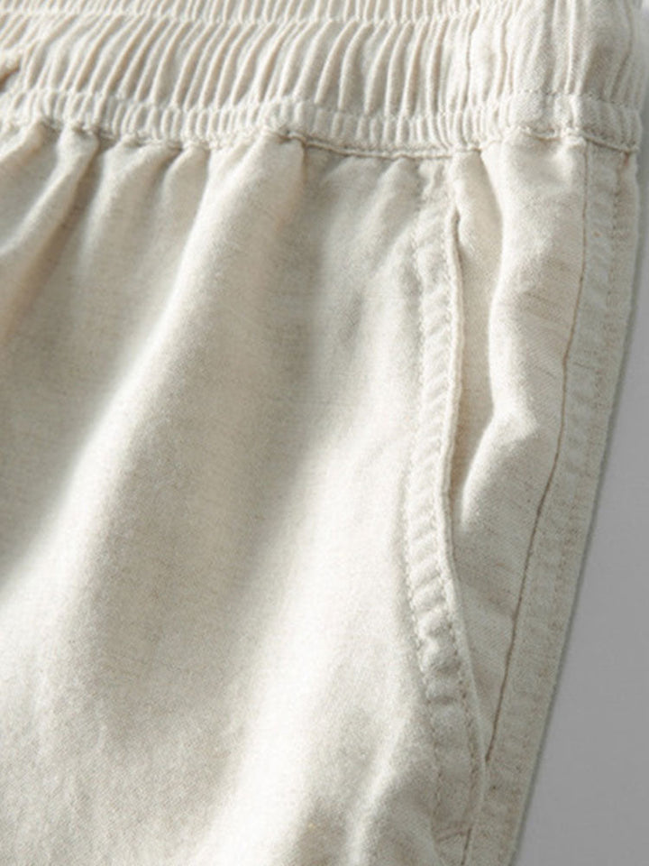 Geometrisch jacquard eyelet Cubaans overhemd en rechte linnen broek