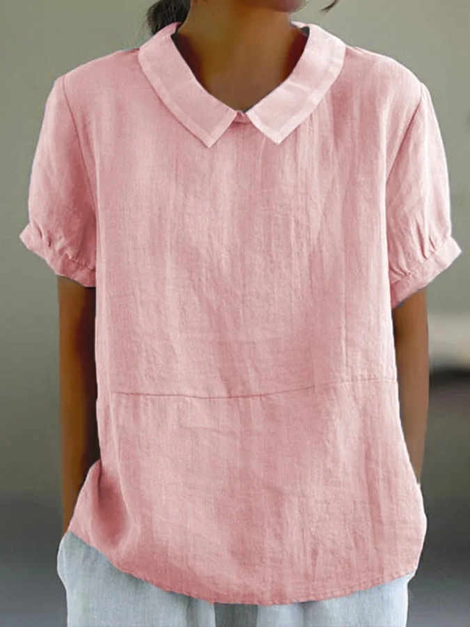 Dames Effen Kleur Casual Katoenen En Linnen 3/4 Mouw Shirt 