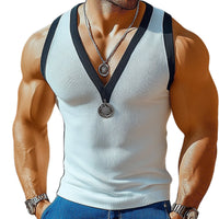 Heren Contrastkleur V-Hals Slim Fit Gebreide Tanktops MTA2230E9X