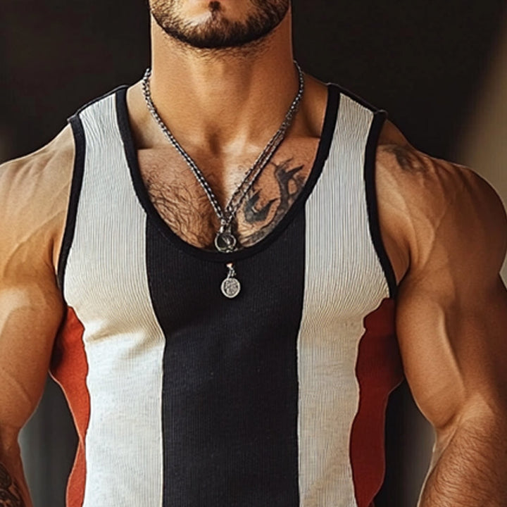 Heren Contrast Stripe Crew Neck Knit Slim Fit Tanktops MTA2293E8X 