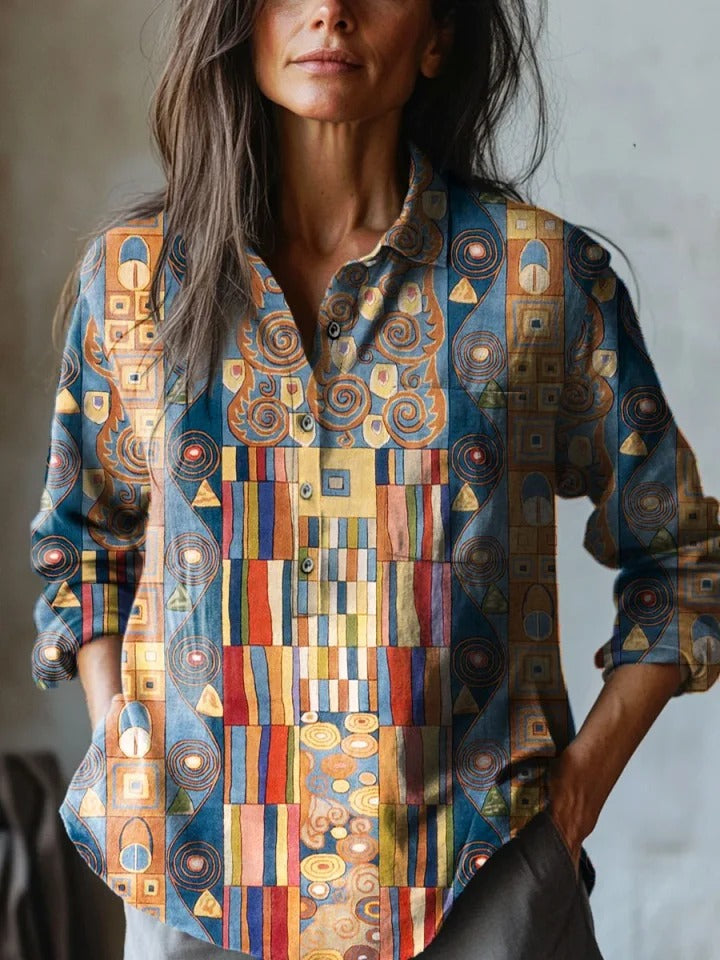 Vrouwen Abstract Geometrisch Patroon Kunstprint Mouwloze Katoenen Pocket Wrap Jurk