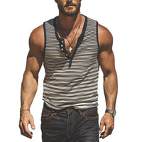 Heren Casual Gestreepte Slim Fit Katoenmix Knopen Tanktops MTA2914E8X