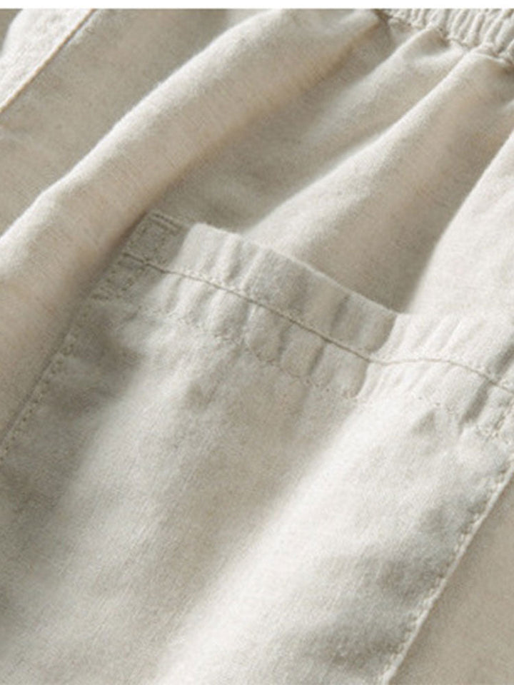 Geometrische Jacquard Ooglet Cuban Shirt & Rechte Linnen Broek