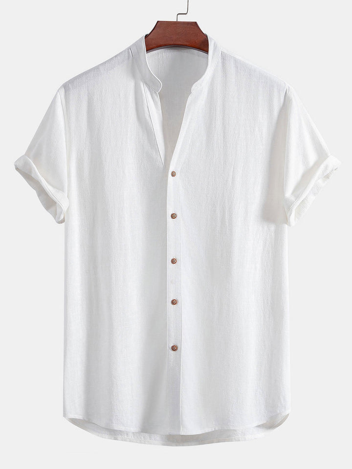 V-hals Linnen Rayon Mix Shirt & Rechte Linnen Broek