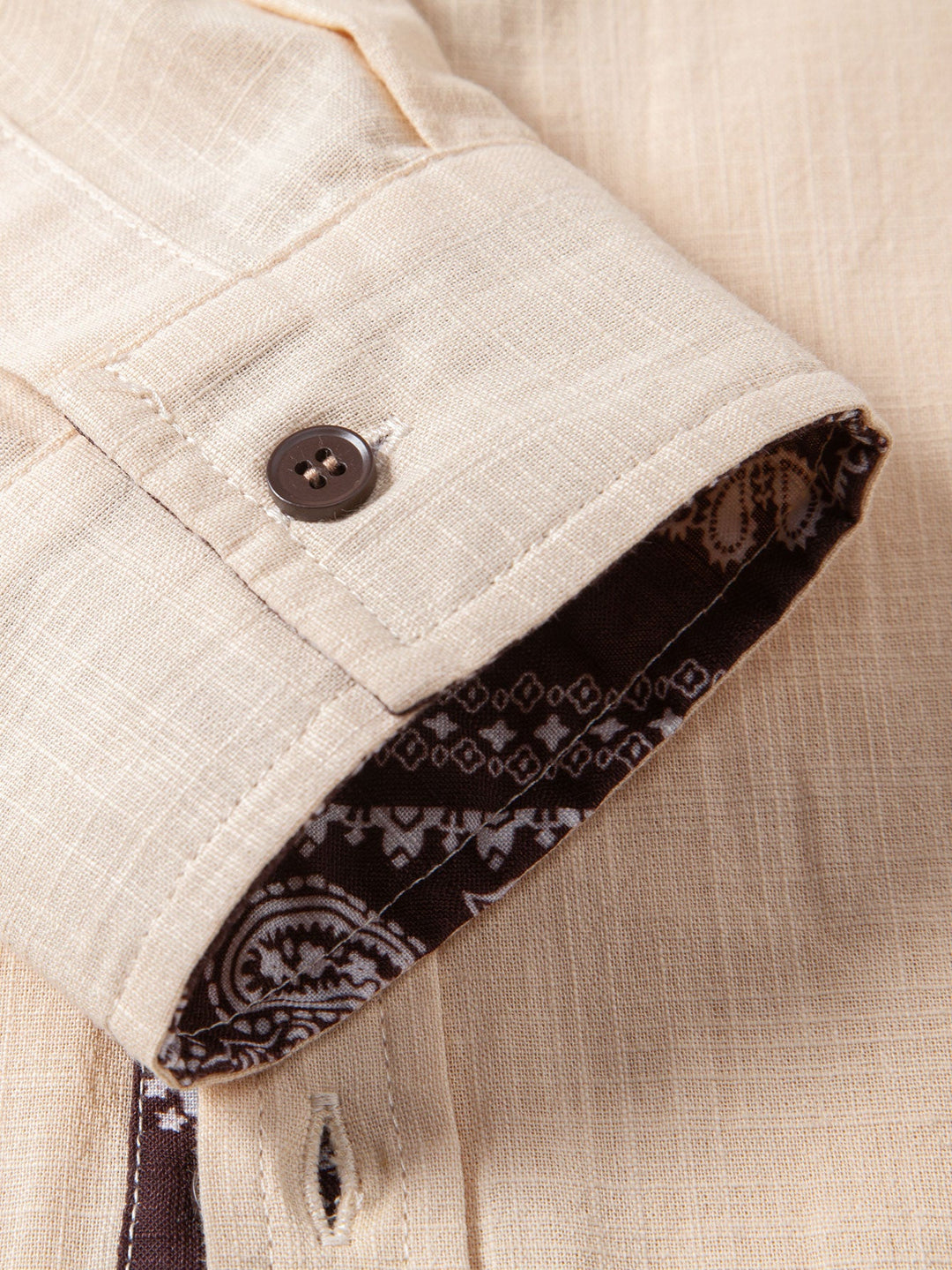 Contrast Paisley Print Linnen Look Overhemd