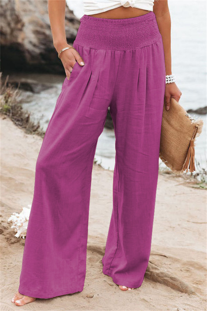 Vrouwen Katoenen en Linnen Elastische Taille Brede Pantalon 