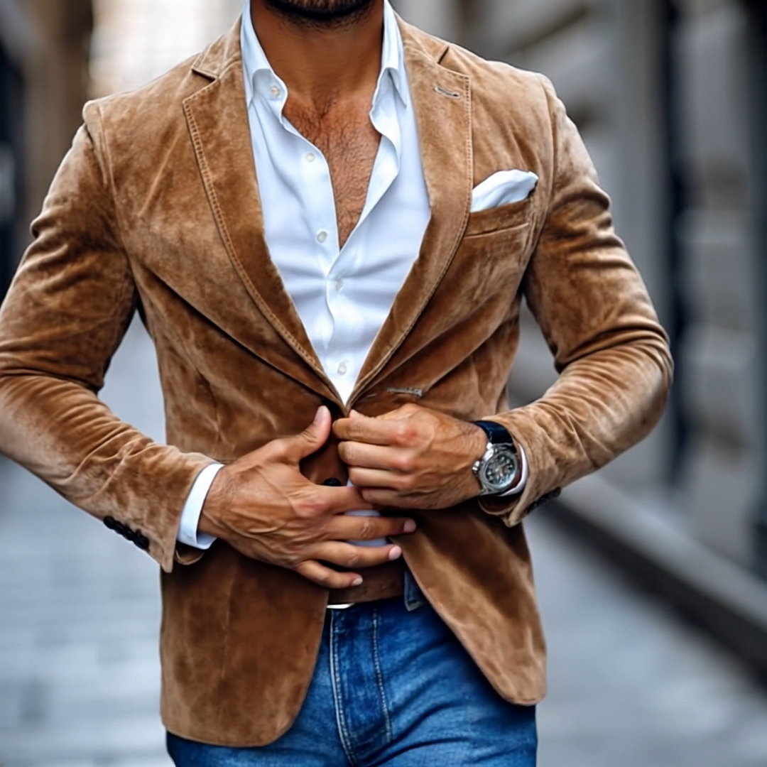 Herenmode Effen Suède Notch Revers Twee Knopen Casual Blazer 01543684Z