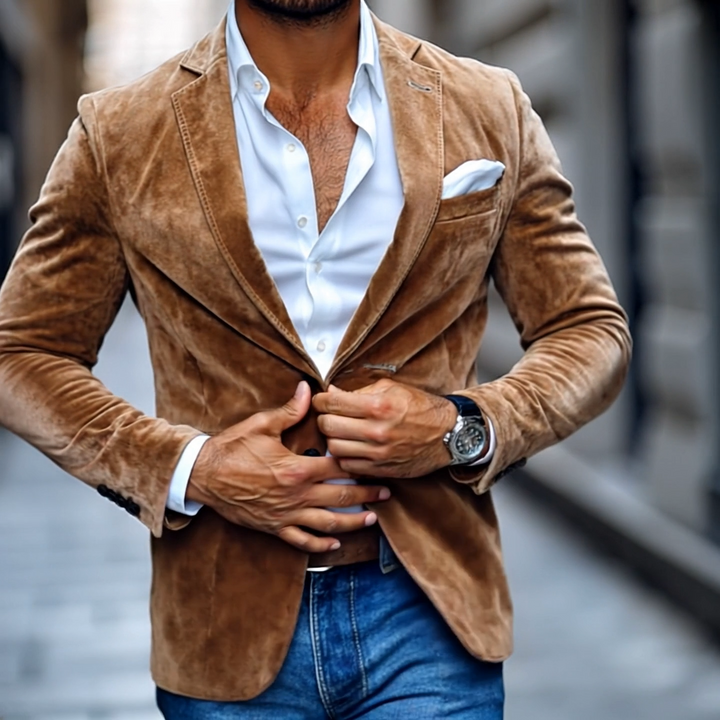 Herenmode Effen Suède Notch Revers Twee Knopen Casual Blazer 01543684Z
