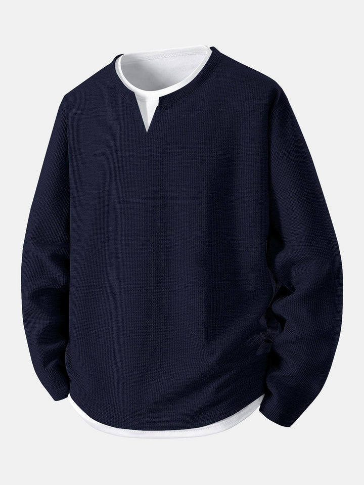 Relax Fit wafel T-shirt met lange mouwen 2-in-1