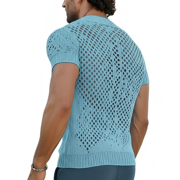 【24-uurs verzending】Heren Zomer Mode V-hals Gebreide Mesh uitgebreid T-shirt 