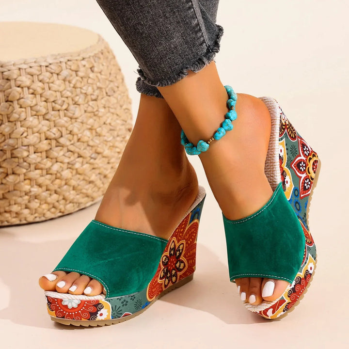 Boheme Fluwelen Wedge Sandalen