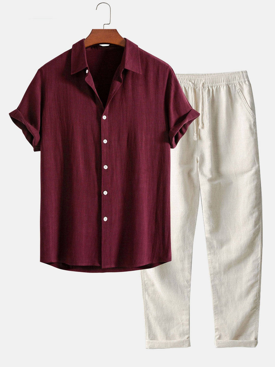 Linnen Rayon Mix Knopshirt & Rechte Linnen Broek