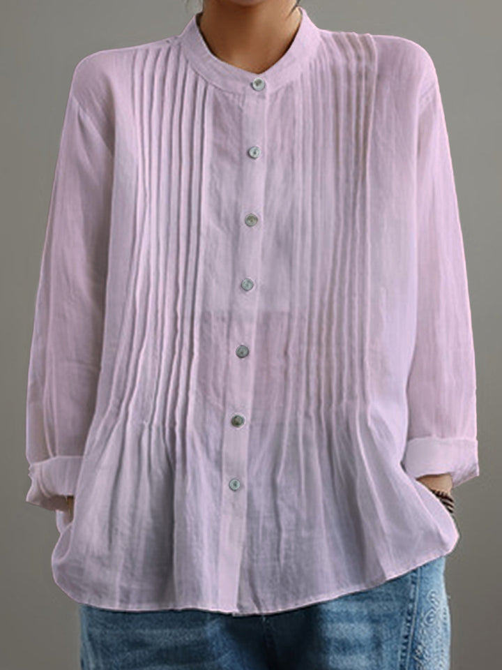 Dames Casual Katoenen En Linnen Geplooid Shirt
