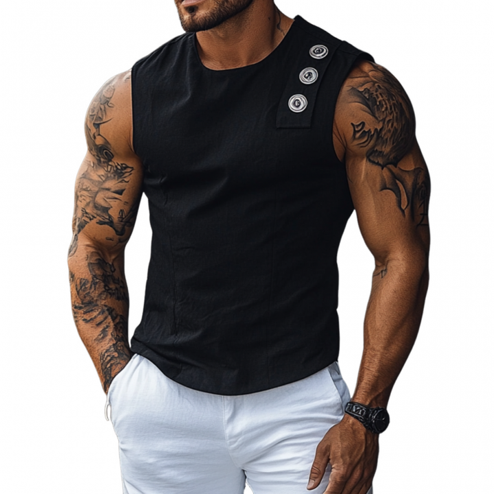 Heren Casual katoenen Ronde Hals Met Knopen Decoratie Slim Fit Tanktop MTA2696E6M