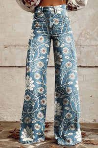 Elodie | Vintage Daisy Bloom Wijde Pantalon