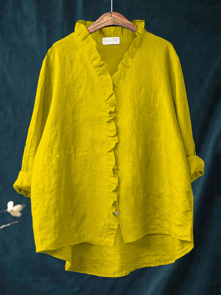 Dames Casual Katoenen En Linnen Ruffle Shirt